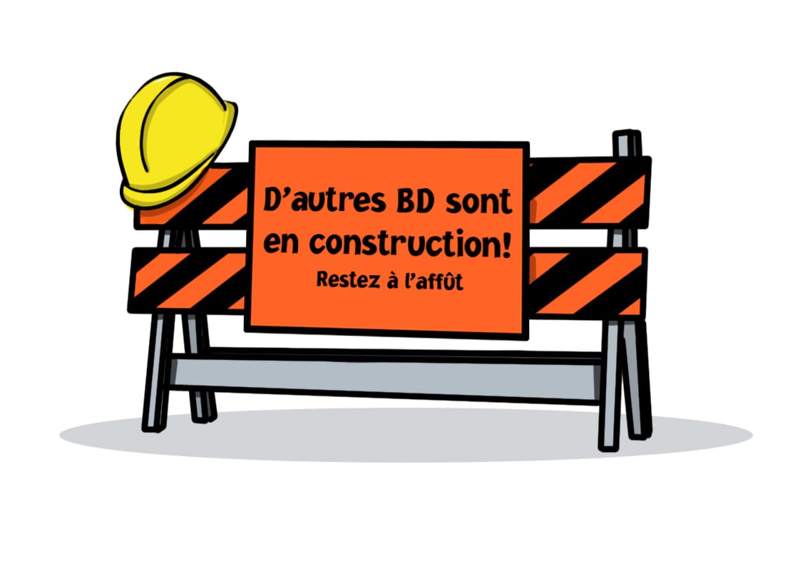 Barrière de chantier avec casque jaune : D’autres BD sont en construction! Restez à l’affût